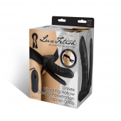 Полый страпон с двумя отростками и вибрацией Unisex Vibrating Hollow Strap-On Double Penetrating Dildo - 17,8 см. - Lux Fetish - купить с доставкой в Южно-Сахалинске