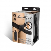 Чёрный полый страпон с вибрацией Unisex Vibrating Hollow Strap-On - 14 см. - Lux Fetish - купить с доставкой в Южно-Сахалинске