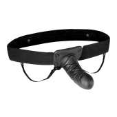 Чёрный полый страпон с вибрацией Unisex Vibrating Hollow Strap-On - 14 см. - Lux Fetish - купить с доставкой в Южно-Сахалинске