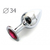 Коническая серебристая анальная втулка с малиновым кристаллом - 8,2 см. - Anal Jewelry Plug - купить с доставкой в Южно-Сахалинске