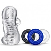 Набор для мужчин Jerk Off: мастурбатор и 3 эрекционных кольца - Blush Novelties - в Южно-Сахалинске купить с доставкой