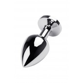 Серебристая коническая анальная пробка с красным кристаллом - 8 см. - ToyFa - купить с доставкой в Южно-Сахалинске