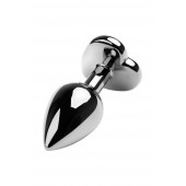 Серебристая коническая анальная пробка с красным кристаллом-сердечком - 7 см. - ToyFa - купить с доставкой в Южно-Сахалинске