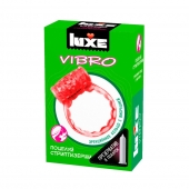 Розовое эрекционное виброкольцо Luxe VIBRO  Поцелуй стриптизёрши  + презерватив - Luxe - в Южно-Сахалинске купить с доставкой