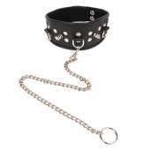 Черный ошейник с шипами и металлическим поводком-цепочкой - Notabu - купить с доставкой в Южно-Сахалинске