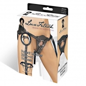 Черные трусики для страпона из патентованной кожи - Lux Fetish - купить с доставкой в Южно-Сахалинске