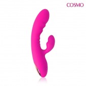Розовый силиконовый вибромассажер с отростком и 20 режимами вибрации - Cosmo