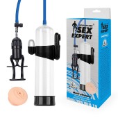 Прозрачная вакуумная вибропомпа Sex Expert с насадкой-вагиной - Sex Expert - в Южно-Сахалинске купить с доставкой