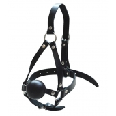 Черный кляп-шар со сбруей на голову из кожи - Sitabella - купить с доставкой в Южно-Сахалинске