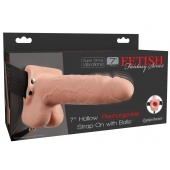 Телесный перезаряжаемый вибрострапон 7  Hollow Rechargeable Strap-on with Balls - 20,3 см. - Pipedream - купить с доставкой в Южно-Сахалинске