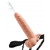 Телесный полый страпон с имитацией эякуляции 7.5  Hollow Squirting Strap-On with Balls Flesh - 21,6 см. - Pipedream - купить с доставкой в Южно-Сахалинске
