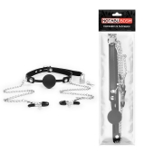 Черный кляп-шарик с зажимами на соски на металлической цепочке - Notabu - купить с доставкой в Южно-Сахалинске