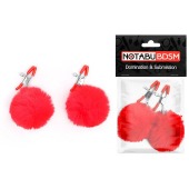 Зажимы для сосков с красным пушком - Notabu - купить с доставкой в Южно-Сахалинске
