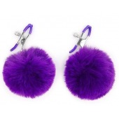 Зажимы для сосков с фиолетовым пушком - Notabu - купить с доставкой в Южно-Сахалинске