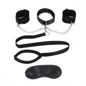 Чёрный ошейник с наручниками и поводком Collar Cuffs   Leash Set - Lux Fetish - купить с доставкой в Южно-Сахалинске