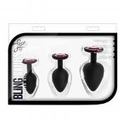 Набор черных анальных пробок с красным кристаллом-сердечком Bling Plugs Training Kit - Blush Novelties - купить с доставкой в Южно-Сахалинске