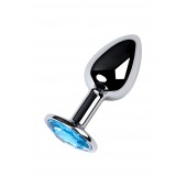 Серебристая конусовидная анальная пробка с голубым кристаллом - 7 см. - ToyFa - купить с доставкой в Южно-Сахалинске