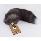 Серебристая анальная пробка с пушистым хвостиком - Sitabella - купить с доставкой в Южно-Сахалинске