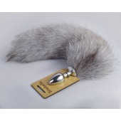 Серебристая анальная пробка с натуральным хвостиком - Sitabella - купить с доставкой в Южно-Сахалинске