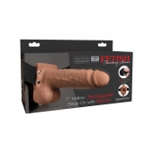 Кофейный перезаряжаемый вибрострапон 7  Hollow Rechargeable Strap-on with Balls - 20,3 см. - Pipedream - купить с доставкой в Южно-Сахалинске
