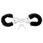 Меховые чёрные наручники Beginner s Furry Cuffs - Pipedream - купить с доставкой в Южно-Сахалинске