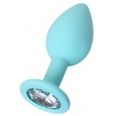 Мятная анальная пробка с прозрачным кристаллом Brilliant - 7 см. - ToyFa - купить с доставкой в Южно-Сахалинске