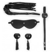 Эротический набор в черном цвете: маска, кляп, пэстисы, плётка - Notabu - купить с доставкой в Южно-Сахалинске