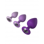 Набор из 3 фиолетовых анальных пробок со стразами Little Gems Trainer Set - Pipedream - купить с доставкой в Южно-Сахалинске