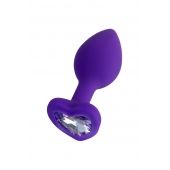 Фиолетовая анальная втулка Diamond Heart с прозрачным кристаллом - 7 см. - ToyFa - купить с доставкой в Южно-Сахалинске
