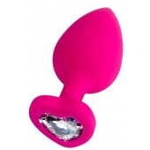 Розовая анальная втулка Diamond Heart с прозрачным кристаллом - 9,5 см. - ToyFa - купить с доставкой в Южно-Сахалинске