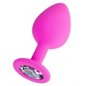 Розовая анальная втулка Brilliant с прозрачным кристаллом - 8 см. - ToyFa - купить с доставкой в Южно-Сахалинске