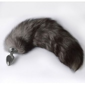 Серебристая коническая анальная пробка с пушистым хвостиком - Sitabella - купить с доставкой в Южно-Сахалинске