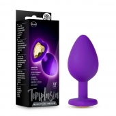 Фиолетовая анальная пробка Bling Plug Medium с золотистым стразом - 8,3 см. - Blush Novelties - купить с доставкой в Южно-Сахалинске