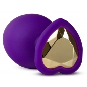 Фиолетовая анальная пробка Bling Plug Large с золотистым стразом - 9,5 см. - Blush Novelties - купить с доставкой в Южно-Сахалинске
