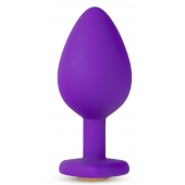 Фиолетовая анальная пробка Bling Plug Large с золотистым стразом - 9,5 см. - Blush Novelties - купить с доставкой в Южно-Сахалинске