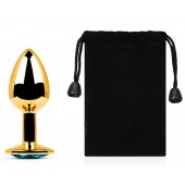 Золотистая анальная пробка с голубым стразом - 7,2 см. - Anal Jewelry Plug - купить с доставкой в Южно-Сахалинске