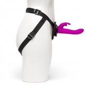 Лиловый страпон Rechargeable Vibrating Strap-On Harness Set - 17,6 см. - Happy Rabbit - купить с доставкой в Южно-Сахалинске