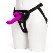 Лиловый страпон Rechargeable Vibrating Strap-On Harness Set - 17,6 см. - Happy Rabbit - купить с доставкой в Южно-Сахалинске