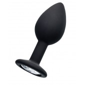 Черная анальная втулка с прозрачным стразом - 7,2 см. - POPO Pleasure - купить с доставкой в Южно-Сахалинске