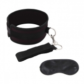 Черный ошейник с длинным поводком Collar and Leash Set - Lux Fetish - купить с доставкой в Южно-Сахалинске