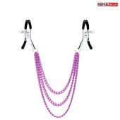 Оригинальные зажимы на соски с тройной розовой цепочкой - Notabu - купить с доставкой в Южно-Сахалинске