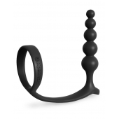 Черная анальная цепочка с эрекционным кольцом Ass-gasm Cockring Anal Beads - Pipedream - в Южно-Сахалинске купить с доставкой