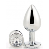 Серебристая анальная втулка с прозрачным кристаллом - 7,1 см. - Dream Toys - купить с доставкой в Южно-Сахалинске