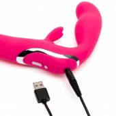 Ярко-розовый безремневой страпон Rechargeable Vibrating Strapless Strap-On - Happy Rabbit - купить с доставкой в Южно-Сахалинске