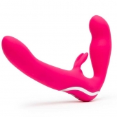 Ярко-розовый безремневой страпон Rechargeable Vibrating Strapless Strap-On - Happy Rabbit - купить с доставкой в Южно-Сахалинске
