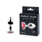 Серебристая анальная пробка с малиновым кристаллом-сердечком - 7 см. - Anal Jewelry Plug - купить с доставкой в Южно-Сахалинске