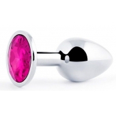 Серебристая анальная пробка с малиновым кристаллом - 7,2 см. - Anal Jewelry Plug - купить с доставкой в Южно-Сахалинске