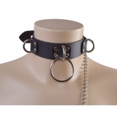 Черный кожаный ошейник Big Ring - Sitabella - купить с доставкой в Южно-Сахалинске