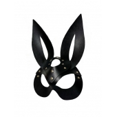 Черная кожаная маска зайки Miss Bunny - БДСМ Арсенал - купить с доставкой в Южно-Сахалинске
