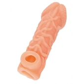 Телесная закрытая насадка с венками Cock Sleeve Size S - 13,8 см. - KOKOS - в Южно-Сахалинске купить с доставкой